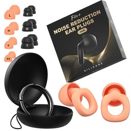 Fita+ Ear Plugs for Sleeping Noise Reduction - Noise Reduction up to 33dB, 4 Pairs XS/S/M/L Super Soft Reusable Silicone Earplugs for Noise Reduction, Concerts, Motorcycle, Travel - Orange