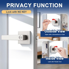KNOBWELL 6 Pack Brushed Nickel Door Handle, Privacy Lever Doorknob Bedroom Lever Knob with Lock, Heavy Duty Interior Handleset(No Key)