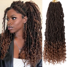 Samtress 7 Packs Faux Locs Crochet Hair 18 Inch Bohemian Soft Locs Braiding Hair Extensions Omber Brown Pre-looped Goddess Locs Crochet Braids With Curly Ends for Women (#T30)