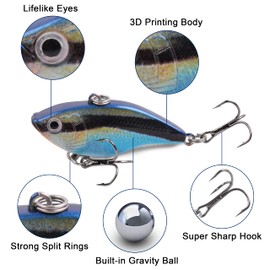 OROOTL Lipless Crankbait for Bass Fishing Artificial Hard Fishing Lures Kit Minnow Pencil VIB Popper Lure Swimbait Set for Crappie Bass Trout Walleye Redfish Pike Freshwater Saltwater