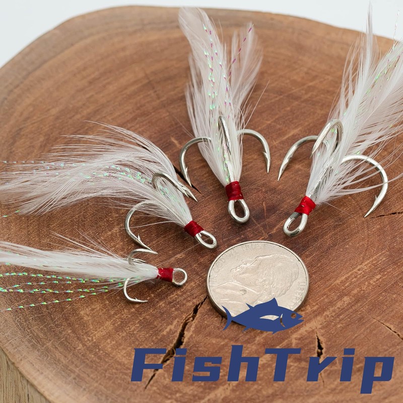 FishTrip Feathered Treble Hooks Fishing, 15Pcs Dressed Treble Hook Size