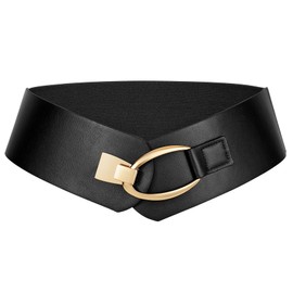 LEACOOLKEY Women Wide Elastic Belt Fashion Wide Belt Thick Wide Belt for Dresses, A-Black