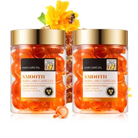 60PCS Hair Serum Oil Capsules, Moisturizing Hair Serum for Frizzy, Dry and Damaged Hair, Smooth, Non-greasy, Refreshing Long Lasting Nourishing Hair Oil for Women（Honey）