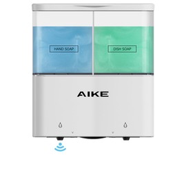 AIKE Double Automatic Soap and Shower Dispenser Wall Mount 2 Chambers Dispenser IPX7 Waterproof 2 x 17 fl oz. White