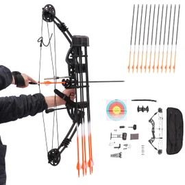 Compound Bow Kit with 12 Arrows and So On, Compound Bow Arrow Set for Adults and Teens, Draw Weight 30-60 lbs Adjustable, Draw Length 19-30In, up to IBO 320 FPS