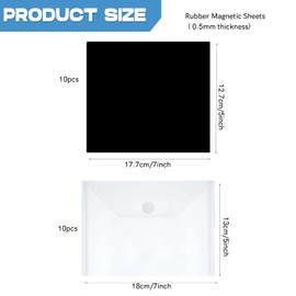 20Pcs/Set 10 Rubber Magnetic Sheets 0.5mm Thickness with 10 Clear Stamp Die Storage Pockets Resealable Plastic Storage Pocket Large Envelope Case Cutting Dies Stencil Organizer forCard Making