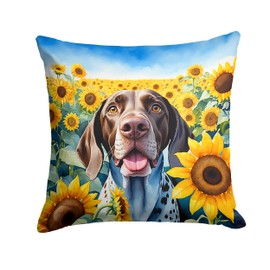 Caroline's Treasures in Sunflowers Throw Pillow, 14Hx14W, German Shorthaired Pointer 6085