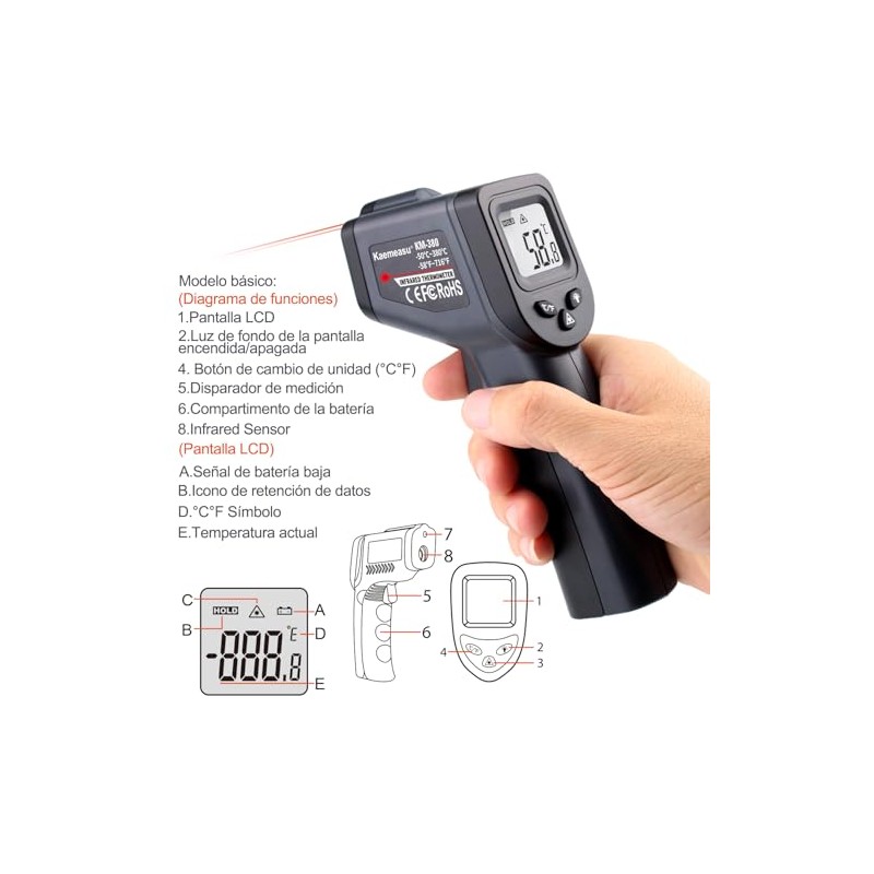 Termómetro Digital Cocina Digital Kitchen Thermometer, -50550C, BBQ, Freezer (Black)