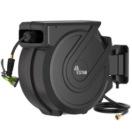 YESTAR Retractable Garden Hose Reel 1/2" x130 ft, AutomaticHose Reel with 7 Pattern Nozzle, Any Length Lock Wall Mounted &180 Deg Swivel