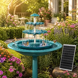 3-Tier Solar Bird Bath Fountain for Garden – Cord-Free Water Feature with Detachable Pump for Patio and Backyard