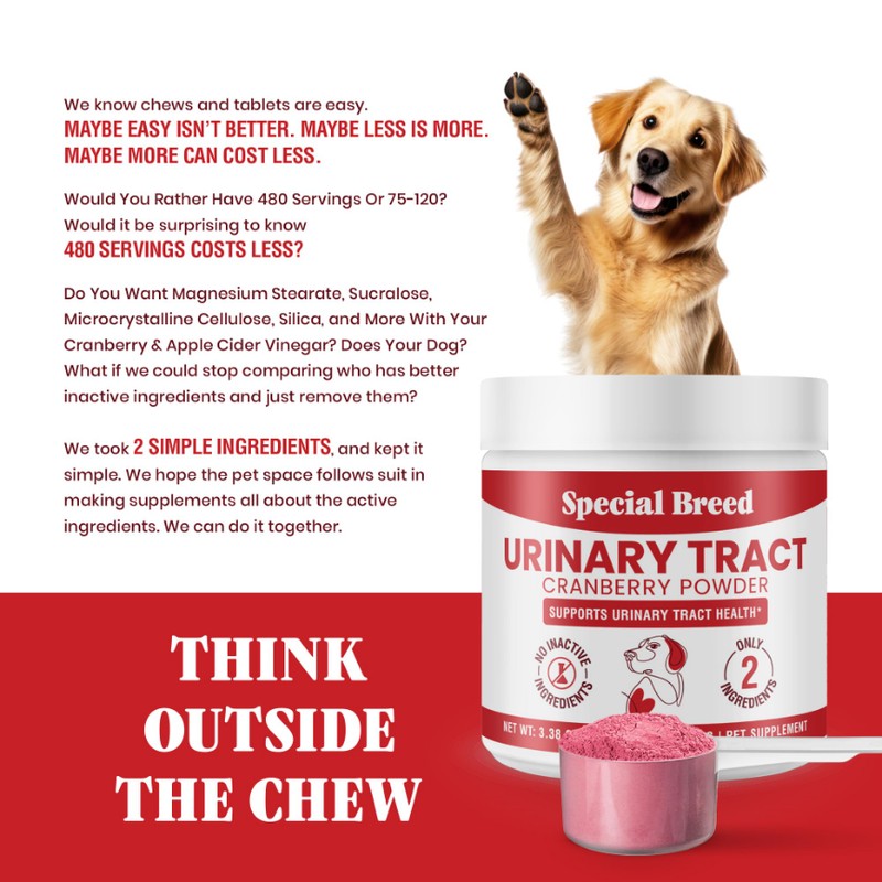 Cranberry for Dogs - 480 Scoops UTI Treatment Powder -