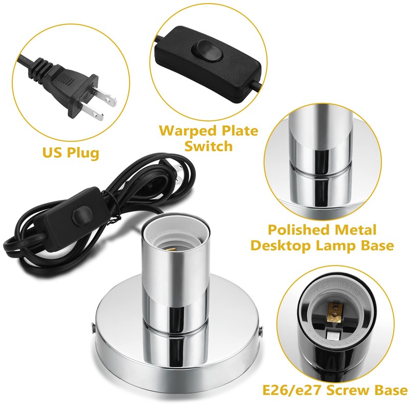 Tuanse 2 Pcs Polished Metal Desktop Lamp Base E26 E27