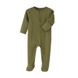 Teach Leanbh Baby Boys Girls Footed Pajamas with Mittens Cotton Long Sleeve Snap-up Romper Jumpsuit Sleep and Play 0-12 Months (Army Green, 6 Months)