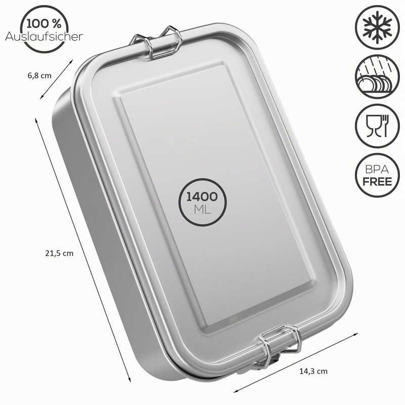 WELLGRO Stainless Steel Square Containers - 550 ml 850 ml