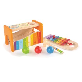 Hape Pound & Tap Bench with Slide Out Xylophone - Award Winning Durable Wooden Musical Pounding Toy for Toddlers,Yellow