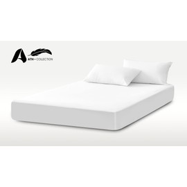 A ATH COLLECTION 300 Thread Count Egyptian Cotton Fitted Sheet 30 CM/12 Inch Extra Deep Pocket, Hotel Quality Cotton Soft, Fade & Wrinkle Resistant Fitted Bed Sheets (Double, White)
