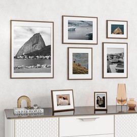 FLYJOE 12x16 Picture Frame, Display Pictures 9x12 with Mat or 12x16 Without Mat, Wall Hanging Photo Frame, Walnut, 1 Pack