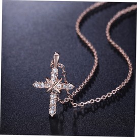 LIFKOME Fashion Cross Pendant Necklace Cubic Zirconia Rose Gold Women Necklace for Teen Girls