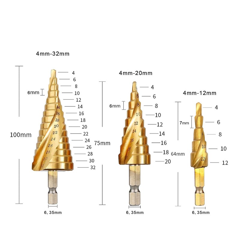 Spiral groove step drill, HSS cone drill for stainless steel,