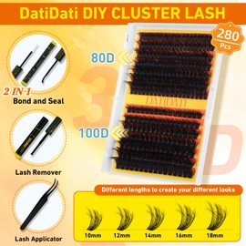 DatiDati Lash Clusters Kit, 3D Volume Lash Clusters, DIY Lash Extension Kit with Lash Bond and Seal Remover Lash Tweezers Eyelash Extension Kit (80D+100D,10-18mix)