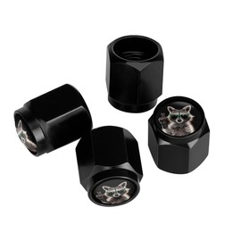 Buyidec Funny Raccoon Sunglasses Tire Valve Stem Caps Aluminum Black Stem Tire Valve Caps Universal Stem Covers for Cars SUVs Trucks Bikes Motorcycles Bicycles (4 Pack)