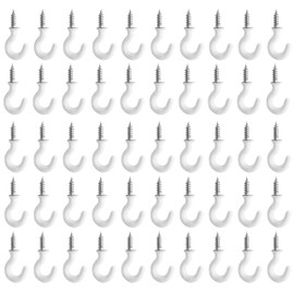 Jamiikury 50Pcs White Cup Hooks, 1/2 Inch Ceiling Hooks Metal Screw-in Hooks Vinyl Coated Screw Hooks Mini Hooks for Decorative Craft Hanging Things
