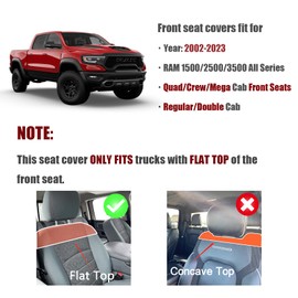 Truckiipa Dodge Ram 2 Front Seat Covers Custom Fit for 2002-2023 1500 2500 3500 Pickup Crew Double Quad Cab Laramie Big Horn Full Coverage Waterproof Leather Truck Seat Protectors, Black