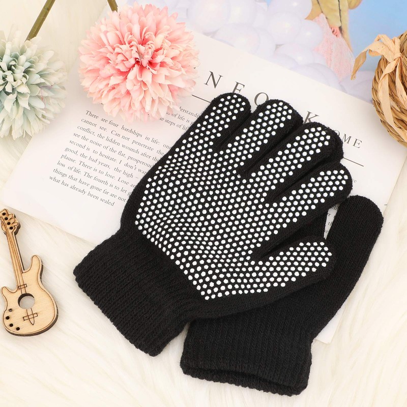 QKURT 6 Pairs Kids Anti-skid Knit Gloves, Winter Warm Stretchy