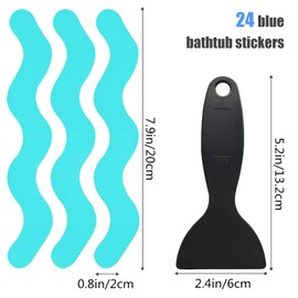 Kettion Pegatinas para bañera,24 Piezas de Tiras Adhesivas Antideslizantes para baño, Pegatinas de Seguridad para Ducha con Textura de Diamante con raspador para bañeras resbaladizas(Azul)
