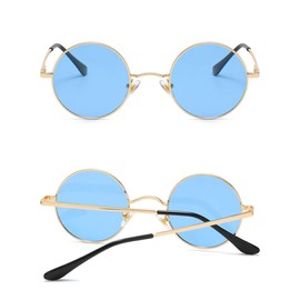 WDZAYXC Retro Classic Round Polarized Metal Frame Sunglasses for Men and Women (Gold/Blue)