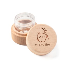 iwoohome Baby Teeth Case, Prevents Moisture and Mildew, Wooden + Acrylic Bottle, Baby Teeth for Boys/Girls, Baby Tooth, Baby Shower, Gift, Children's Teeth, Storage, Commemorative Teeth Growth