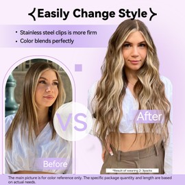 WindTouch Blonde Clip in Hair Extensions Human Hair, 15 Inch 70g Light Brown Mixed Bleach Blonde Highlight Hair Extensions, Clip in Hair Extensions for Women Natural Straight Real Human Hair