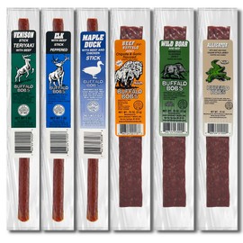 Buffalo Bob's Wild Game Exotic Snacks (6 Pack), Beef Jerky Sampler Gift Pack for Men, Jerky Variety Gift Set, Jerky Snack Box, Meat Gifts for Men, Bison Jerky for Humans, Jerky Packs, Keto Gifts