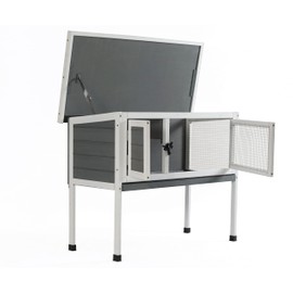 Homtoozhii 36" Waterproof Wooden Chicken Coop House Single Deck Pet Poultry Cage Rabbit Hutch Wood Bunny Cages Indoor with Deeper Leakproof Tray (Grey)