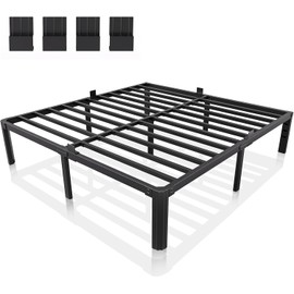 XUKIL 14 Inch Metal Bed Frame King Size Heavy Duty High Platform with Steel Slats No Box Spring Needed Noise-Free Easy Assembly, Under Bed Storage Sturdy Frame with Mattress Stoppers Easy Assembly