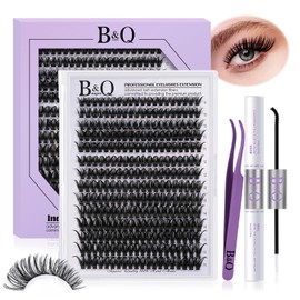 B&Q Wispy Cluster Lashes Kit 280PCS D Curl 40D Mixed 9-16mm Natural Eyelash Clusters with Bond & Seal Lash Glue, Tweezers, Reusable DIY Extensions for Beginners​