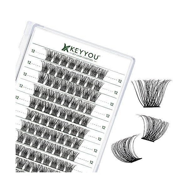 KEYYOU Lash Clusters 96pcs Individual Lashes Y11 D Curl 12mm