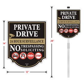 Private Driveway Sign Do Not Enter Sign with Stake, No Trespassing Soliciting Sign, No Parking No Turn Around Sign, Rust Free Heavy Duty Aluminum Private Road, Easy to Mount,Outdoor use