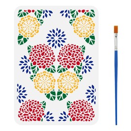 FINGERINSPIRE Dahlias Drawing Stencil with A Paint Brush 11.7x8.3inch Reusable Flower Corner DIY Art Painting Template Decorative Floral Stencil for Painting on Wood Wall Fabric Furniture