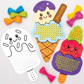 Baker Ross 5pcs Cross Stitch Kits Ice Cream Cross Stitch Kit for Beginners Kids Arts and Crafts Projects AT992
