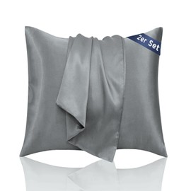 Pillowcase 60 x 60 cm Satin Very Soft 2 Pieces Care for Your Skin and Hair Pillowcase 60 x 60 cm Satin (Dark Grey, 60 x 60 cm)