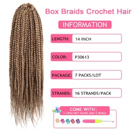 Box Braids Crochet Hair 14 Inch 7 Packs Goddess Box Braids Hair Pre Looped Crochet Hair Synthetic Braiding Hair for Black Women (14 Inch,7 Packs, P30 613)