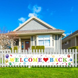 Koliphy Welcome Back Decoration, Welcome Back Banner, Long Welcome Back Banner for Family Parties, Classroom, School, Season, Family Party Decoration, White, Colourful, 180 x 30 cm