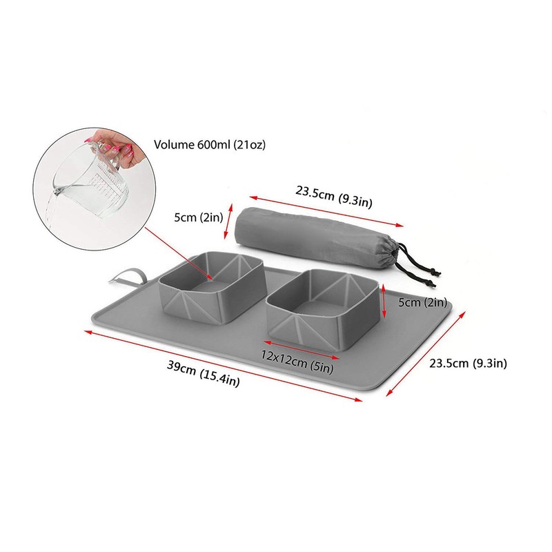 Silicone Double Bowl Dog Mat Foldable Anti Slip Pet Food
