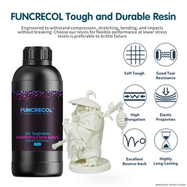 FUNCECOL Tough Resin 3.0, Impact-Durable 3D Printer Resin with Upgraded High Toughness, High Precision and Low Shrinkage 405nm UV-Curing Resin for LCD/DLP/MSLA 3D Printer (White, 1KG)