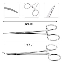 RTRTGS Pack of 2 clamp, hook remover pliers, stainless steel tweezers, clamp with straight end, cat and dog hair tweezers, sawtooth design, screw clamp, hobby clamp, 12.5 cm, straight and curved heads
