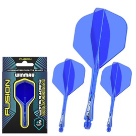 WINMAU Fusion Azure Blue Short Intergrated Dart Flight and Shaft System - 1 set per pack (3 flights and shafts in total)