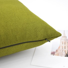 Green Linen Textured Throw Pillow Covers Square Soft Solid Color Decorative Pillowcase Set Cushion Case for Sofa Bedroom Office Chair 2 Pieces 22" x 22"