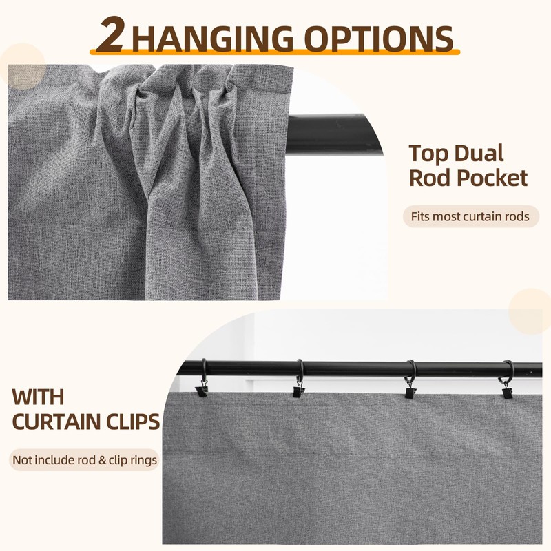 Pickluc Grey 100% Blackout Cafe Curtain 24 Inches Long, Linen