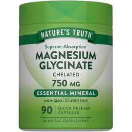 Natures Truth Cápsulas de glicinato de magnesio  Suplemento para adultos  750 mg  Liberación rápida  Fórmula quelada de alta absorción  Sin OMG ni